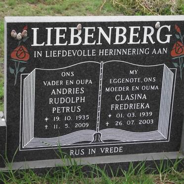 LIEBENBERG Andries Rudolph Petrus 1935-2009 &amp; Clasina Fredrieka 1939-2003