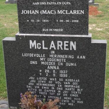 MCLAREN Adam Johan 1934-2006 &amp; Anna 1937-1998
