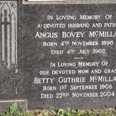 MCMILLAN Angus Bovey 1896-1962 &amp; Betty Guthrie 1908-2004