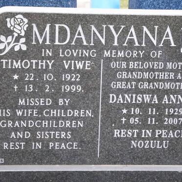MDANYANA Timothy Viwe 1922-1999 &amp; Daniswa Annie 1929-2007