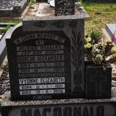 MACDONALD Duncan Alexander 1918-1969 &amp; Yvonne Elizabeth 1921-2006