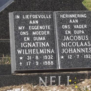 NELL Jacobus Nicolaas Johannes 1929-2011 &amp; Ignatina Wilhelmina 1932-1988