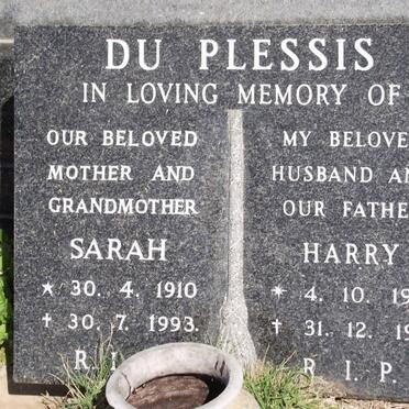 PLESSIS Harry, du 1902-1977 &amp; Sarah 1910-1993