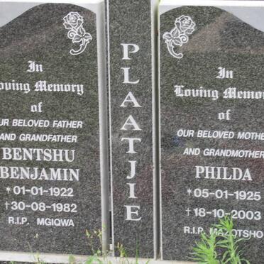 PLAATJIE Bentshu Benjamin 1922-1982 &amp; Philda 1925-2003