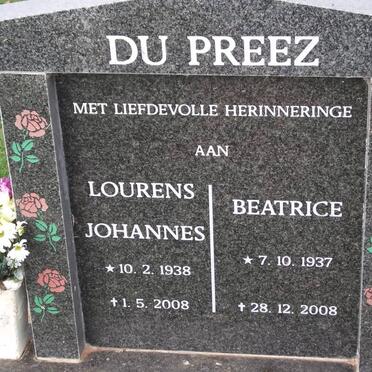 PREEZ Lourens Johannes, du 1938-2008 &amp; Beatrice 1937-2008