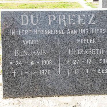 PREEZ Benjamin, du 1908-1976 &amp; Elizabeth 1907-1968