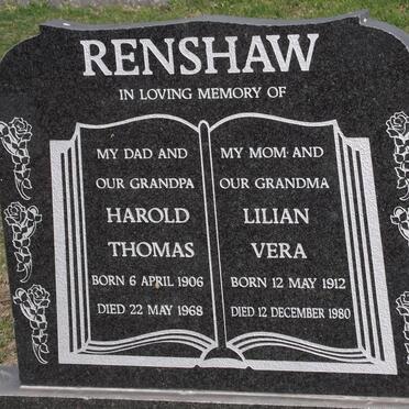 RENSHAW Harold Thomas 1906-1968 &amp; Lilian Vera 1912-1980