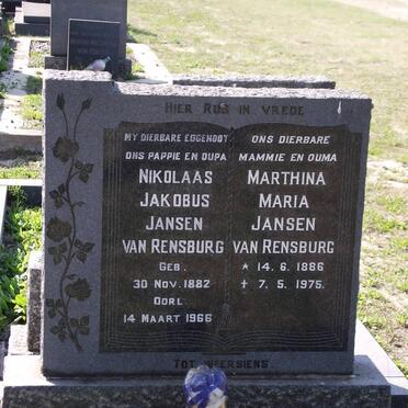 RENSBURG Nikolaas Jakobus, jansen van 1882-1966 &amp; Marthina Maria 1886-1975