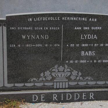 RIDDER Wynand, de 1953-1974 :: RIDDER Lydia, de 1930-1985 &amp; Babs 1926-2001
