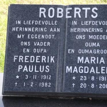 ROBERTS Frederik Paulus 1912-1982 &amp; Maria Magdalena 1914-2009