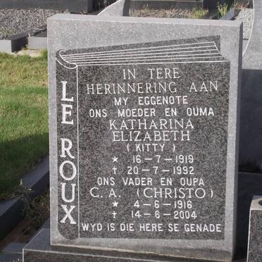 ROUX Christoffel Albertus, le 1916-2004 &amp; Katharina Elizabeth 1919-1992