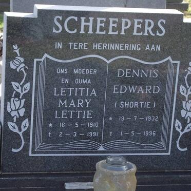 SCHEEPERS Letitia Mary Lettie 1910-1991 :: SCHEEPERS Dennis Edward 1932-1996