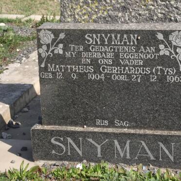 SNYMAN Mattheus Gerhardus 1904-1963