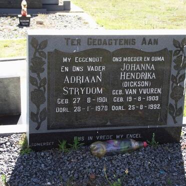 STRYDOM Adriaan 1901-1978 &amp; Johanna Hendrika formerly DICKSON nee VAN VUUREN 1919-1992