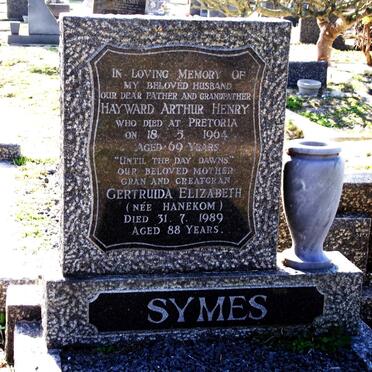 SYMES Hayward Arthur Henry -1964 &amp; Gertruida Elizabeth HANEKOM -1989