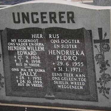 UNGERER Hendrik William Edward 1926-1998 &amp; Sally 1932-1999 &amp; Hendrieko Pedro 1955-1971