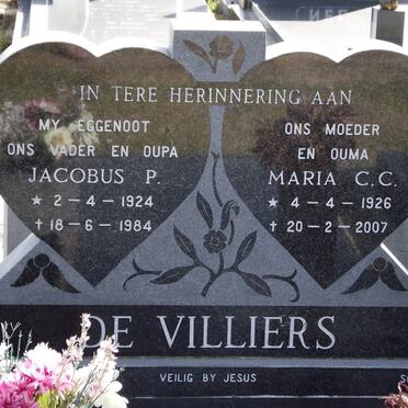 VILLIERS Jacobus P., de 1924-1984 &amp; Maria C.C. 1926-2007