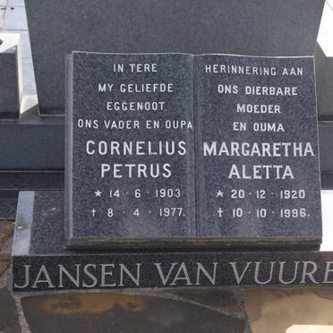 VUUREN Cornelius Petrus, jansen van 1903-1977 &amp; Margaretha Aletta 1920-1996