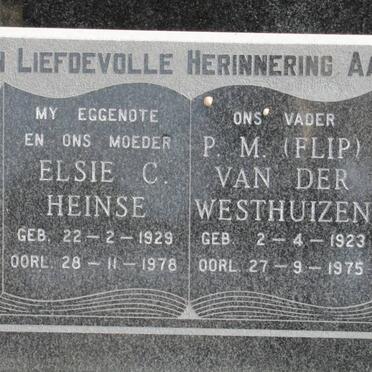 WESTHUIZEN P.M., van der 1923-1975 &amp; Elsie C. HEINSE 1929-1978