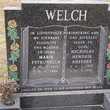 WELCH Maria Petronella 1924-1986 &amp; Nicholas Hendrik Rheeder 1926-1992