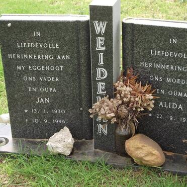 WEIDEMAN J.A. 1930-1996 &amp; Alida 1934-