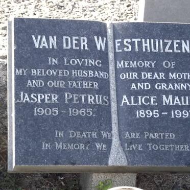 WESTHUIZEN Jasper Petrus, van der 1905-1965 &amp; Alice Maude 1895-1993