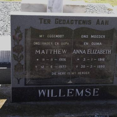 WILLEMSE Matthew 1906-1977 &amp; Anna Elizabeth 1916-1990