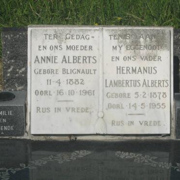 ALBERTS  Hermanus Lambertus 1878-1955 &amp; Annie BLIGNAULT 1882-1961
