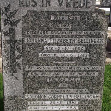 BELLINGAN Johanna Elizabeth 1892-1943 &amp; Solomon Cornelius 1892-1958