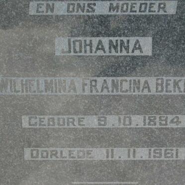BEKKER Wilhelmina Francina 1894-1961 