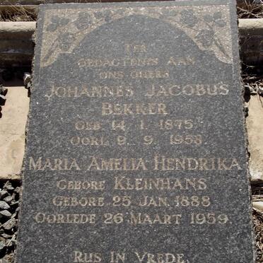 BEKKER Johannes Jacobus 1875-1958 &amp; Maria Amelia Hendrika KLEINHANS 1888-1959