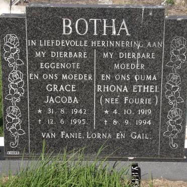 BOTHA Grace Jacob 1942-1995 :: BOTHA Rhona Ethel nee FOURIE 1919-1994
