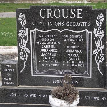 CROUSE Gabriel Johannes Jacobus 1921-1985 &amp; Johanna Maria 1924-2004