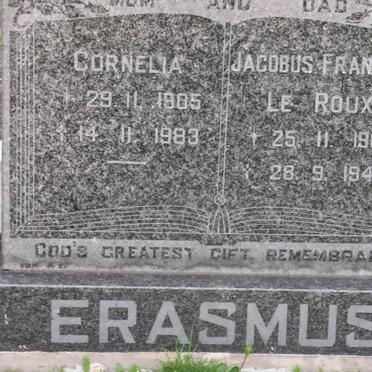 ERASMUS Cornelia 1905-1983 &amp; Jacobus Francois Le Roux 1908-1944