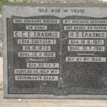 ERASMUS C.C.E. COETZER 1873-1958 :: ERASMUS H.S. 1901-1961