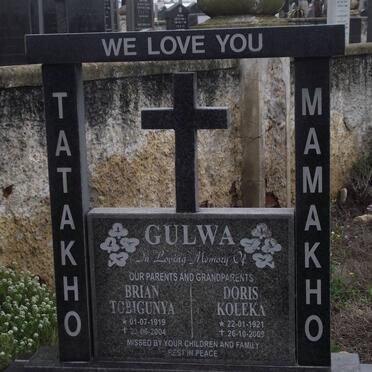 GULWA Brian Tobigunya 1919-2004 &amp; Doris Koleka 1921-2009