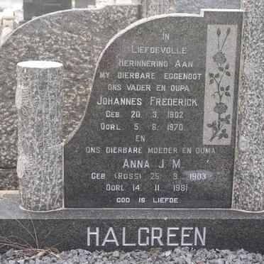 HALGREEN Johannes Frederick 1902-1970 &amp; Anna J.M. ROSS 1903-1981