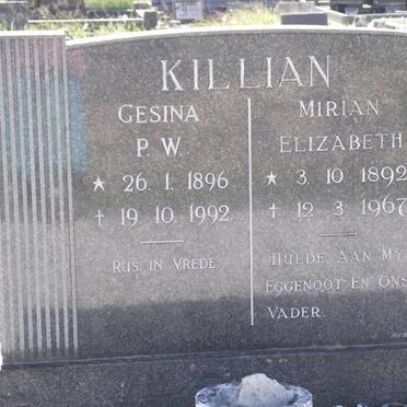 KILLIAN Mirian Elizabeth 1892-1967 &amp; Gesina P.W. 1896-1992