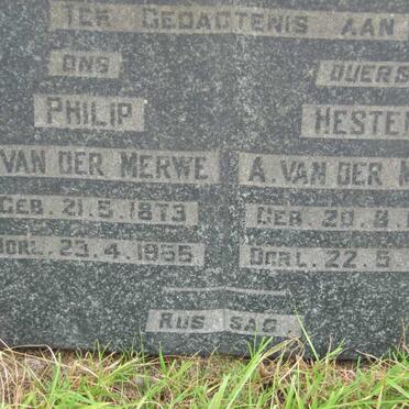 MERWE Philip P., van der 1873-1955 &amp; Hester A. 1880-1955