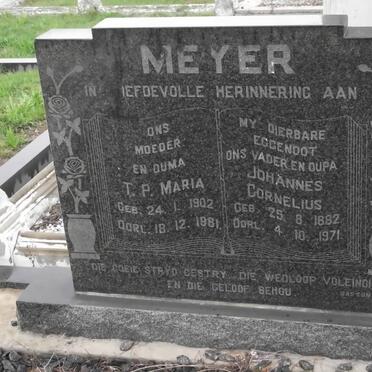 MEYER Johannes Cornelius 1882-1971 &amp; T.P. Maria 1902-1981