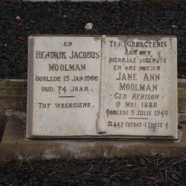 MOOLMAN Hendrik Jacobus -1966 &amp; Jane Ann RENISON 1888-1946