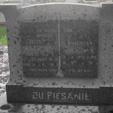 PIESANIE Johannes Theodorus, du 1896-1973 &amp; Christina Wilhelmina 1899-1969