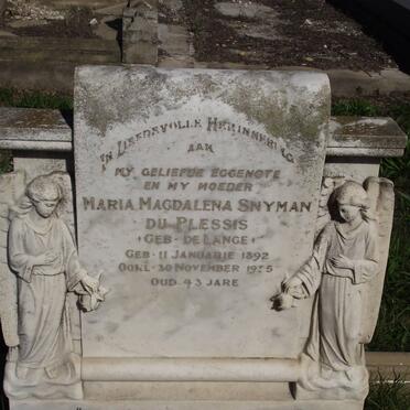 PLESSIS Maria Magdalena Snyman, du nee DE LANGE 1892-1975