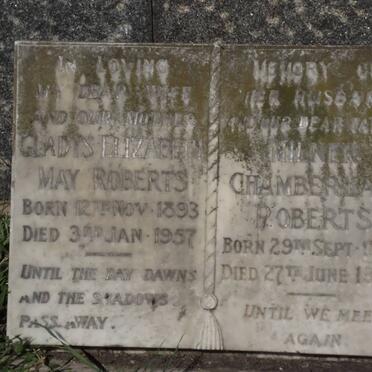 ROBERTS Gladys Elizabeth May 1893-1957 &amp; Milner Chamberlain 1898-1956