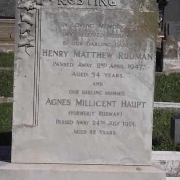 RUDMAN Henry Matthew -1947 :: HAUPT Agnes Millicent formerly RUDMAN -1974