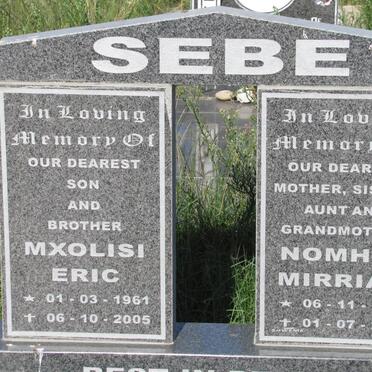 SEBE Mxolisi Eric 1961-2005 :: SEBE Nomhle Mirriam 1925-2011