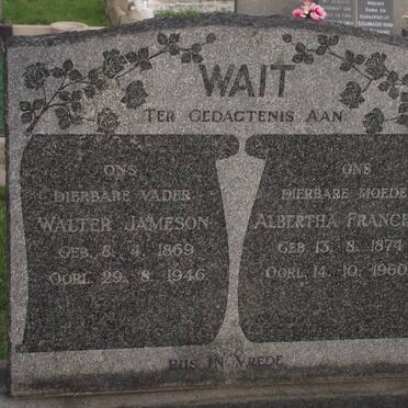 WAIT Walter Jameson 1869-1946 &amp; Albertha Francina 1874-1960
