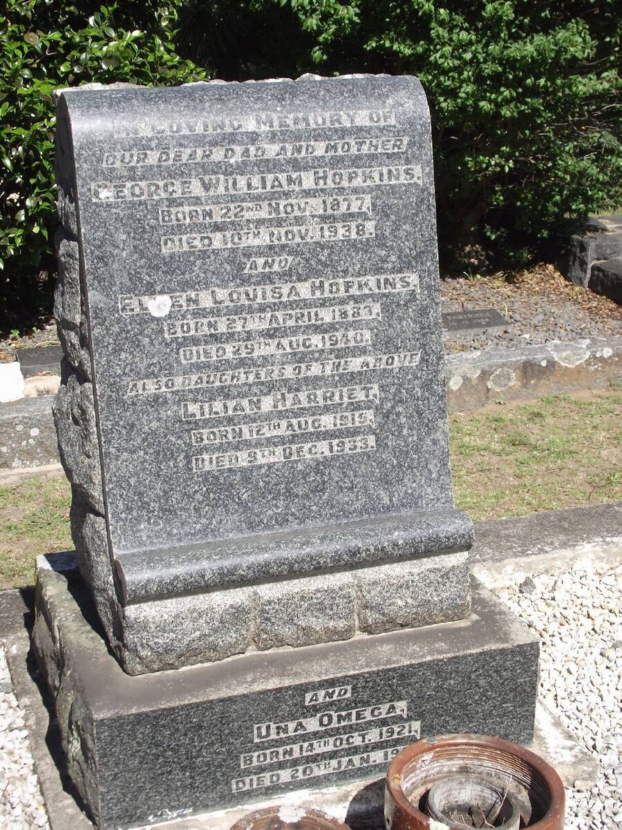 HOPKINS George William 1877-1938 &amp; Ellen Louisa 1883-1940 :: HOPKINS Lilian Harriet 1915-1933 :: HOPKINS Una Omega 1921-1924