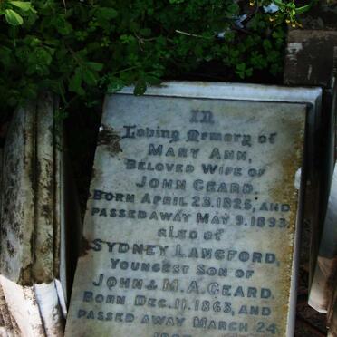 GEARD Mary Ann 1825-1893 :: GEARD Sydney Langford 1863-1887