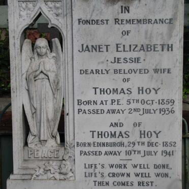 HOY Thomas 1852-1941 &amp; Janet Elizabeth Jessie 1859-1936